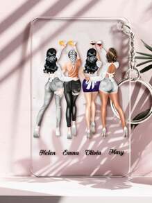 1 Peça Chaveiro Acrílico Personalizado com Ilustração Manual de Melhor Amigo(a) 5,4x8,6cm - Chaveiro Ilustrado Personalizado Dama de Honra - Presente Personalizado de Melhor Amigo(a) com Imagem DIY - Chaveiro para 2, 3, 4 Amigos - Acessório Perfeito para Bolsa - Presente Ideal de Melhor Amigo(a) para Celebrar Amizade e Dama de Honra em Aniversários, Dia dos Namorados e Ocasiões Especiais - 4 melhores amigos - Visão 5