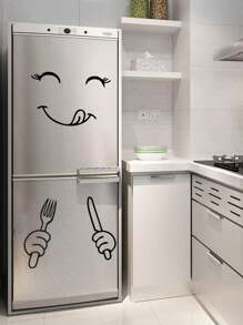 Cartoon Graphic Refrigerator Sticker, Black PVC Window Cabinet Kitchen Refrigerator Decorative Sticker, For Home - Black - View 3