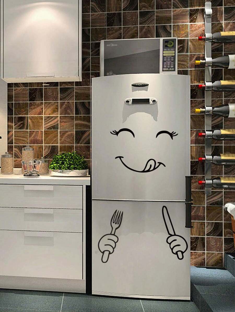 Cartoon Graphic Refrigerator Sticker, Black PVC Window Cabinet Kitchen Refrigerator Decorative Sticker, For Home - Black - View 1