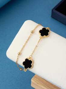 1 brazalete minimalista de flor de cinco hojas para mujer, adecuado para el uso diario y como regalo para amigos - pulsera de flores de cinco hojas - Ver 6