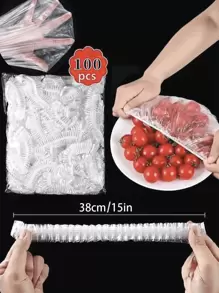 100/200 Pcs Transparent Plastic Wrap Pe Film Plastic Bags Bowl Cover Leftover Cap, Keeping Your Food Fresh And. Kitchen Accessory - Clear - View 7