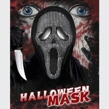 Halloween Scream Ghost Face Mask With Rhinestone COS Masquerade Costume Props One Pack Halloween - Black - View 9