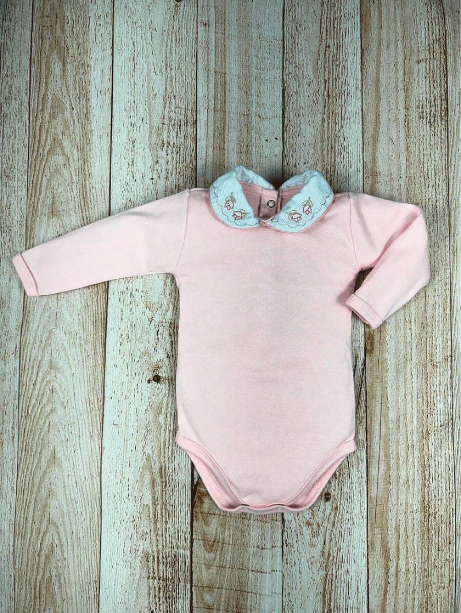 Baby Bodysuit Embroidered Collar Newborn Pink - 淺粉色 - 查看 1