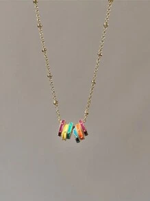 1pc French Retro Elegant Handmade Enamel Color Circle Pendant Necklace (2 Styles Random Delivery)