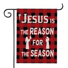 1 Stück Weihnachten Buffalo Check Gartenflagge, doppelseitige karierte Kranz Schwarz & Schneemann Gartenflagge, Winter Feiertag Yard Außen Weihnachtsdekoration, 30*45CM - Mehrfarbig - Übersicht 21
