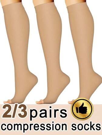 2/3 pares de calcetines de compresión para hombres y mujeres de dedo abierto, calcetines deportivos de baja presión hasta la rodilla adecuados para exteriores, correr, senderismo, ciclismo, otoño