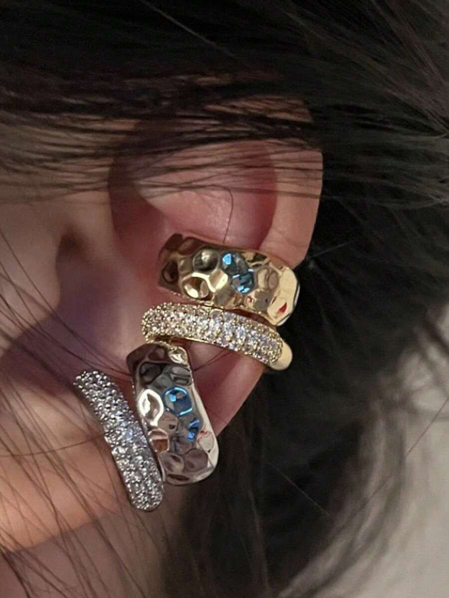 HOTNICE 2 件简约时尚 C 形夹式耳环 - 金 銀色 - 查看 1