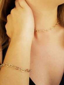 Veneers SP Bracelet And Necklace Kit Hollow Heart Veneer Links - Vàng - Xem 1