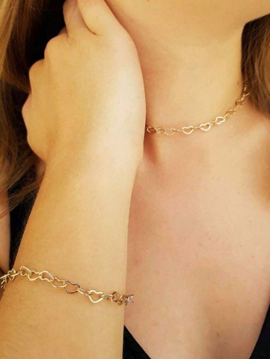 Veneers SP Bracelet And Necklace Kit Hollow Heart Veneer Links - Vàng - Xem 1