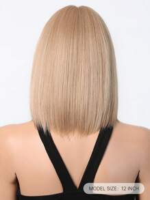 自然舒适的短款直发假发，金色刘海，12 英寸合成耐热纤维，非常适合日常佩戴，逼真的假发。