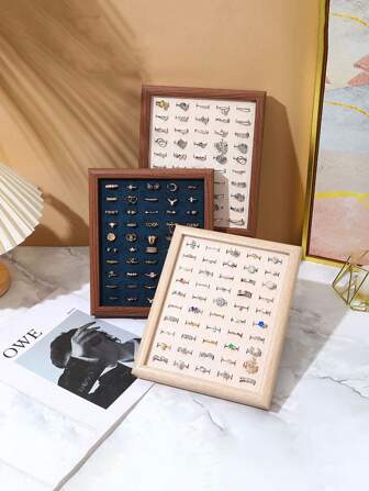 1 件装复古木质戒指耳环收纳托盘珠宝展示架