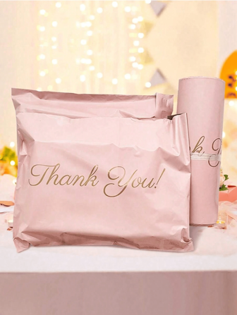 20/50/100 piezas Elegantes bolsas de regalo color rosa "Gracias" - Diseño de cierre adhesivo impermeable, adecuado para fiestas y pequeños negocios, decoraciones para bodas y celebraciones, apto para embalaje de regalos de fiesta, embalaje de regalos de Acción de Gracias