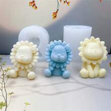1个可爱卡通狮子硅胶蜡烛模具，DIY手工香氛石膏装饰模具，青蛙、大象、长颈鹿、猫头鹰，硅胶翻糖聚合物粘土蜡烛肥皂DIY模具 - 卡通獅子 - 查看 1