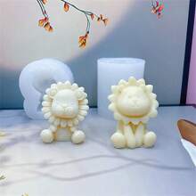 1个可爱卡通狮子硅胶蜡烛模具，DIY手工香氛石膏装饰模具，青蛙、大象、长颈鹿、猫头鹰，硅胶翻糖聚合物粘土蜡烛肥皂DIY模具 - 卡通獅子 - 查看 3