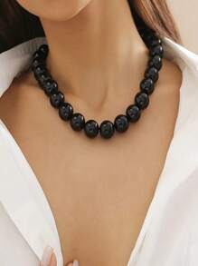 1 pieza Collar de cuentas de acrílico colorido y exagerado de moda, collar gargantilla de cuentas geométricas redondas para mujeres