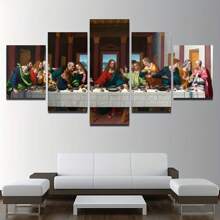 5 件现代油画艺术墙面艺术印刷品最后的晚餐绘画家居装饰海报图片油画艺术品适用于客厅装饰 - 彩色 - 查看 9