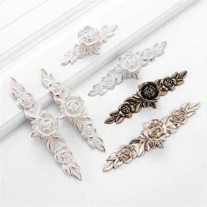 1 件/2 件锌合金象牙白玫瑰花家具厨柜门把手青铜抽屉把手衣柜橱柜门拉手家具把手五金