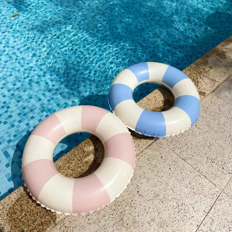 1pc Inflatable Striped Blue And Pink PVC Unisex Floating Pool Water Inflatable Ring