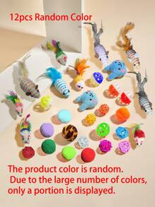 12pcs Random Color Pet Cat Toys, Suitable For Cats To Relieve Stress And Have Fun - Multicolor - View 9