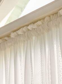 1pc White French Lace Voile Curtain, Lightweight Sheer Window Curtain, Rod Pocket Top Design, Privacy Filtering, Elegant Decor For Living Room, Study, Dining Room - White - View 4