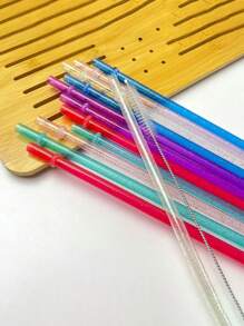 2/4/6/12 件可重复使用替换吸管，适用于 40 盎司探险玻璃杯，带清洁刷的塑料吸管，适用于 30 盎司杯水壶，学校用品 - 彩色 - 查看 9