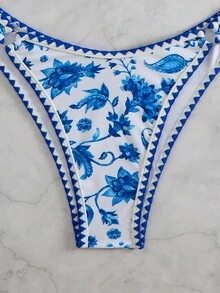 Floral Print Knit Fabric Summer Beach Cropped Tube Top And Shorts 2Pcs Bikini Set - Multicolor - View 9