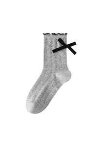 1 双女士灰色蕾丝蝴蝶结袜子，适合休闲鞋的可爱短袜 - 灰色 - 查看 5