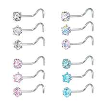 Clous de nez 20g 18g Anneaux de nez Clous de nez en forme de L en acier chirurgical inoxydable avec petit diamant Clous de nez pour femmes et hommes Anneaux de nez tire-bouchon Clous de piercing de nez à vis
