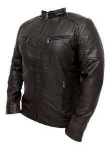 Casual Men's Lined Leather Jacket - 鏽棕色 - 查看 1