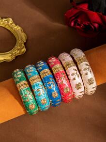 1 件复古风格油滴绿花装饰人造珍珠手链，适合日常和派对佩戴情人节