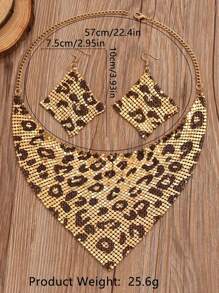 1 套豹纹迷人珠宝套装 - 3 件三角围巾、项链和吊坠耳环 - 女士时尚复古风格，派对、日常穿着、海滩和音乐节的完美配饰