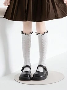 2 Pairs Girls Diamond Pattern Lace Trim Ankle Socks In Light Pink & White, Suitable For Daily Wear, Parties, Back To School Season, Cute And Versatile - Multicolor - View 5