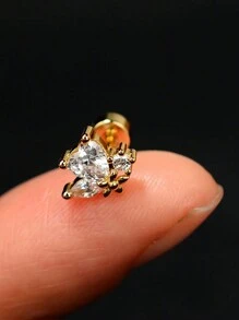 1件装不锈钢迷你扁平螺丝耳钉，女士迷你耳软骨水晶锆石耳钉，身体饰品