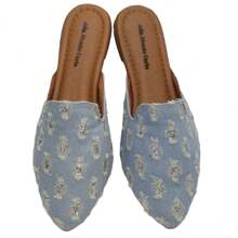 Women's Mule Flat Pointed Toe Comfort Flat Glitter Ripped Jeans From 33 To 39 Slippers Clogs Slide Shoes - 淺藍色 - 查看 2
