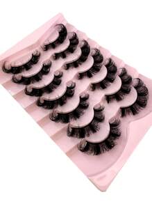New 7 Pairs Russian Volume Classic Cat Eye Artificial Mink False Eyelashes, Natural DD Curl Fluffy Faux Eyelashes, Cross Wispy Dramatic Volume Faux Mink Lashes Extension For A Natural Look - 黑色 - 查看 5