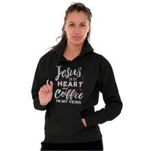 Jesus In Heart And Coffee In Veins Hoodie Sweatshirt Women - 黑色 - 查看 1