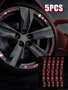 Set de 5 pegatinas decorativas para llantas de coche con diamantes artificiales, pegatinas decorativas para coches, rayas de advertencia, accesorios para llantas, adecuados para coches, motocicletas, triciclos y bicicletas - Unitalla - Ver 5