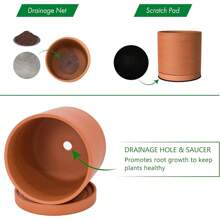 Large 10 Inch Terracotta Plant Pot With Drainage Hole And Saucer, Round Cylinder Planter Pot For Indoor Plants, 40-B-T-10-1 - 巧克力棕 - 查看 4
