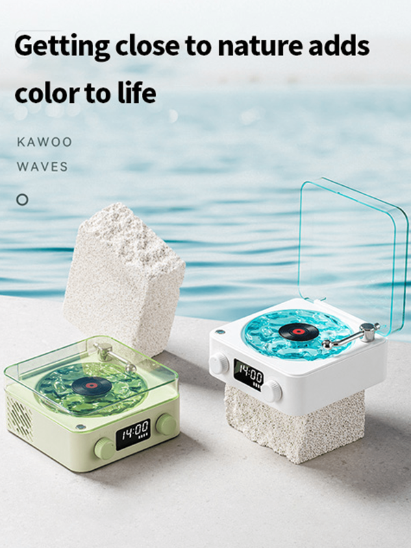Alto-falante Bluetooth Waves Vinyl com Três Luzes Ambiente, Alto-falante Vinyl Aqua, O Toca-discos Vinyl Waves com Luz e Tempo Ajustáveis para Quarto, Escritório, Festa, Som Surround 360°