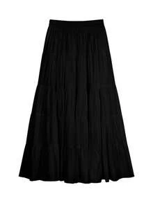 女士时尚纯色长裙，春夏 - 黑色 - 查看 6