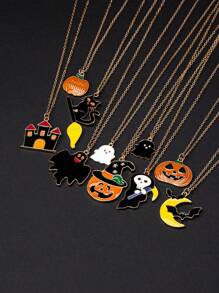 1 Piece 2024 New European And American Cross-Border Creative  Hat Jack-O '-Lantern Ghost Bat Halloween Necklace Women Wear Daily