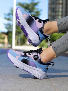 Roller Shoes/Rollerskates With Wheels For Teens, Boys & Girls, Four-Wheel Sneakers, Summer Mesh Uppers - 185 Black Purple - View 3