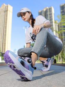 Roller Shoes/Rollerskates With Wheels For Teens, Boys & Girls, Four-Wheel Sneakers, Summer Mesh Uppers - 185 Black Purple - View 7