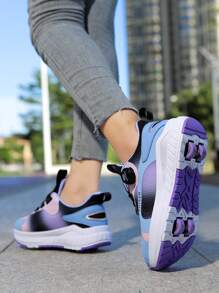 Roller Shoes/Rollerskates With Wheels For Teens, Boys & Girls, Four-Wheel Sneakers, Summer Mesh Uppers - 185 Black Purple - View 4