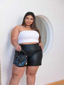 Plus Size Leather Shorts / Women's Faux Leather Shorts - Black - View 1