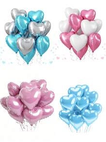10pcs Pink & Blue Heart Shaped Balloons, 18 Inch Light Blue & Pink Foil Heart Balloons, Pearl Pink & Blue Heart Foil Balloons, Baby Blue & Pink Party Balloons, Suitable For Baby Shower, Gender Reveal, Birthday, Mother's Day - Multicolor - View 11