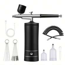 1 Set Of Air Spray Gun With Duct, Mini Air Compressor Kit, Air Brush Paint Spray Gun, Suitable For Manicure, Cake Making, Painting, Crafts, Etc. Best Gift For Friends, Family(Black) Tools