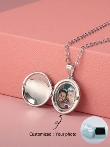 Customized Personalized Color Photo + Name Engraved Necklace Father's Day Gift Mother's Day Gift Valentine's Day Gift Birthday Anniversary Gift For Friends And Classmates Graduation Christmas Family High-End Gift
