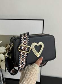 热销时尚潮流配色女士 PU 斜挎包 女士相机包 - 黑色 - 查看 1