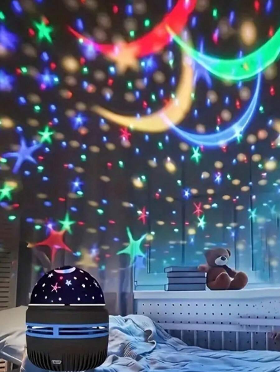 1pc Colorful Starry Sky Projection Lamp, Rotating Magic Ball Led Night Light With Rgb Moon & Galaxy Projection For Bedroom Decoration - Starry Sky Model - View 1
